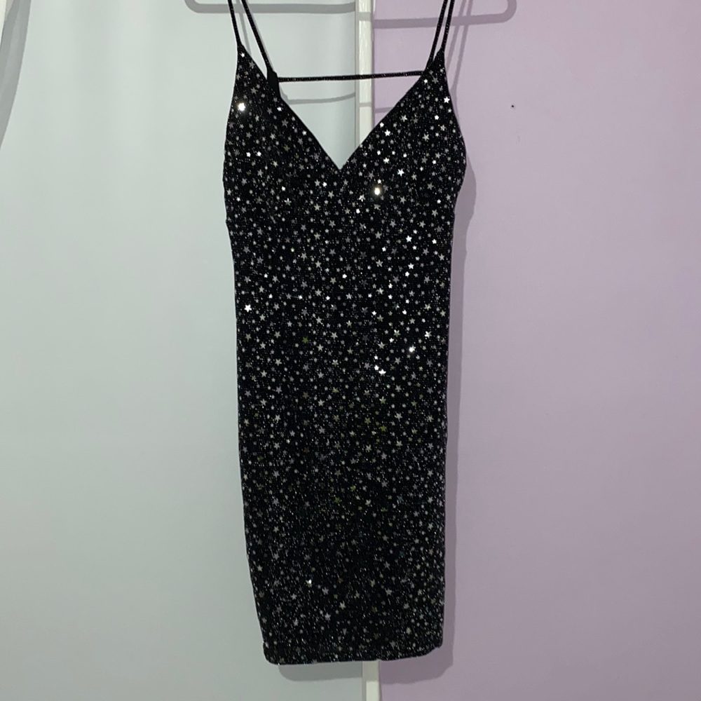 River island black midi dress with sliver stars